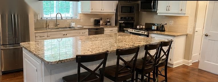 Kitchen after cleaning — clear counters and polished surfaces